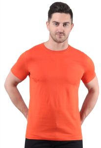 Mens Orange Bio Washed Round Neck T-Shirts