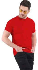 Mens Red Bio Washed Round Neck T-Shirts