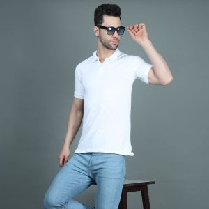 Mens White Cotton Polo T-Shirts