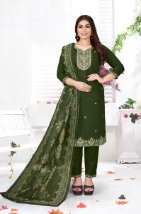 Forest Green Pure Cotton Embroidered Ladies Kurta Set