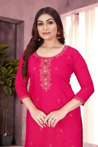 Bright Pink Pure Cotton Embroidered Ladies Kurta Set