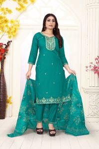 Bottle Green Pure Cotton Embroidered Ladies Kurta Set