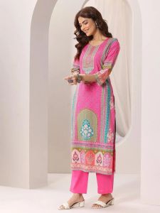 Pink French Crepe Printed Ladies Kurta Set