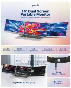 Geonix 14inch Dual Screen Portable Touch Screen Monitor