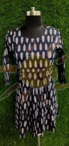 Ladies Black Printed Short Kurti, Size : All Sizes