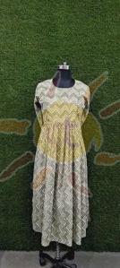 Ladies Pista Green Printed Anarkali Kurti, Size : All Sizes