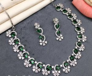 Aatmana Green American Diamond Studded Necklace Set