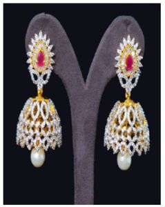 Heavy Bridal Jhumka Earrings, Color : Gold Red
