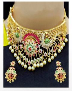 Metal Alloy Pearl Embellished Ethnic Necklace Set