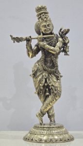 Brass Krishna Statue, Color : Antique Gold