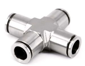 Nickel Plated Brass Push In Union Cross, Color : Gray