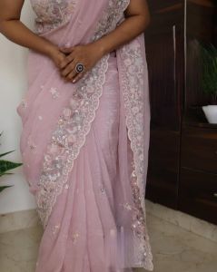 Unstitched Plain Embroidery Sarees, Brand Name : Saurya Life Style