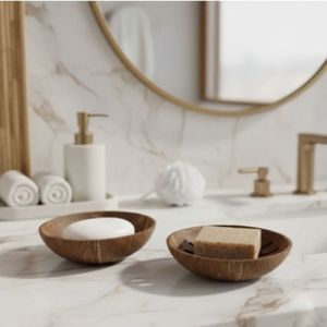 Polished Coconut Shell Soap Holder, Color : Brown