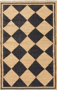 Black Diamond Pattern Handmade Jute Carpet, Shape : Rectangular
