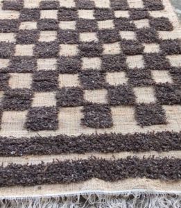 Brown Checkered Texture Handmade Wool Jute Rug