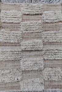 Cream Textured Block Handmade Wool Jute Rug