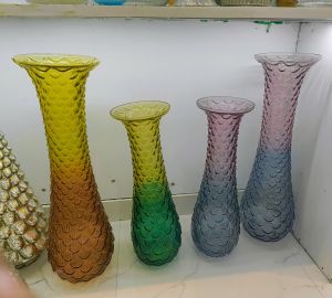 Printed Polished Glass Flower Vases, Color : Transparent for Decoration