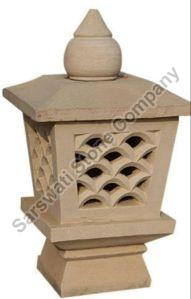 Light Brown Square Carved Polished Sandstone Lamp