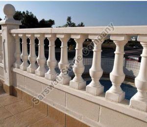 Light Pink Round Carved Sandstone Railing, For Staircase Use