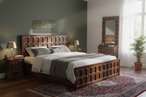 Plain Sheesham Wood Brass Bed With Storge, Color : Brown