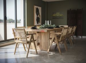 Wooden 8 Seater Dining Table Set with Chairs & Glass Top