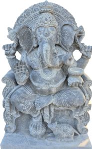 Polished Blessing Ganpati Murti in Black Stone