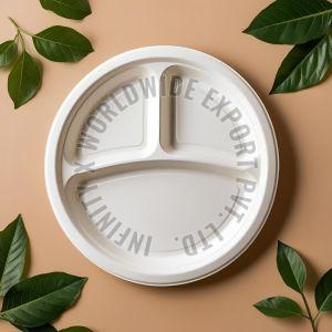 Plain Round Sugarcane Bagasse Disposable Compartment Plate