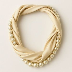 Ladies Pearl Trim Twisted Satin Scarf for Headband, Accessory
