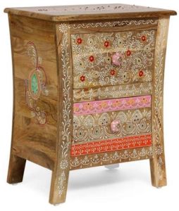 Ethnic Hand Painted Wooden Bedside Chest