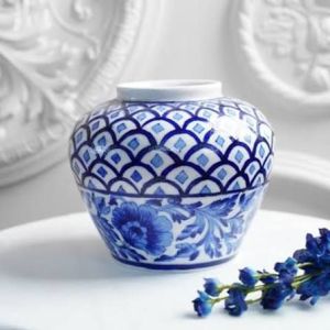 Floral Pattern Ceramic Decor Pot, Shape : Round
