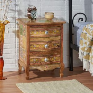 Folk Painted Wooden Bedside Drawer for Bedroom, Guest Room