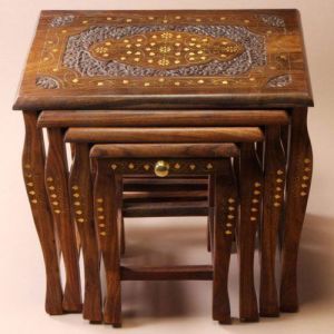 Hand Inlay Wooden Nesting Tables for Living Room, Lounge Area