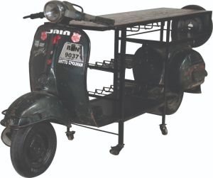 Polished Metal & Wood Scooter Style Bar Cabinet, Color : Multicolor