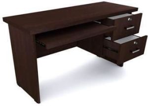 Plain Polished Metal & Wood Double Drawer Computer Table