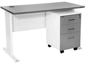 Plain Polished Metal & Wood Modular Computer Table