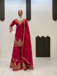 Festive Wear Blended Silk Blooming Georgette Sharara Suit