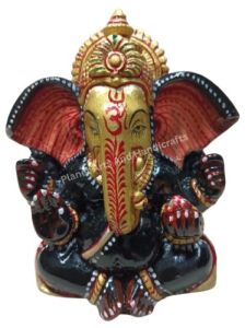Polished Wooden Handicraft Embossed Ganesha Ji Statue Antique