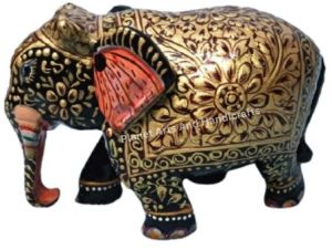 Polished Handicraft Wooden Trunk Down Elephant Showpiece Antique