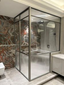 SS Brush Profile Plain and Flutter Glass Swing Door