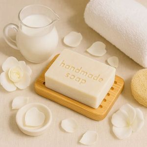 Coconut Oil Goat Milk Handmade Soap, Color : Creamy White