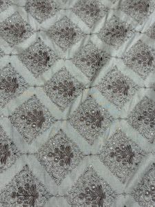 Brown & Grey Floral Diamond Sequin Embroidered Silk Fabric