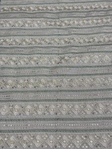 Green Grey Stripe Diamond Sequin Embroidered Silk Fabric
