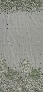 Green Floral Mirror & Sequin Embroidered Royal Silk Fabric