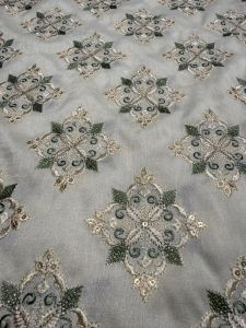 Grey & Golden Zari-Sequin Motif Embroidered Barfi Fabric