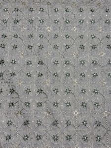 Grey & Green Floral Sequin Embroidered Royal Silk Fabric