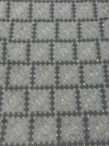 Grey Diamond Sequin Embroidered Silk Fabric