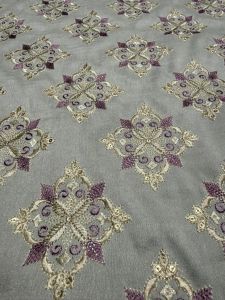 Grey & Purple Zari-Sequin Motif Embroidered Barfi Fabric