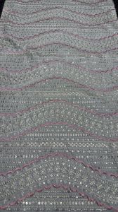 Grey Wavy Line Sequin Embroidered Silk Fabric