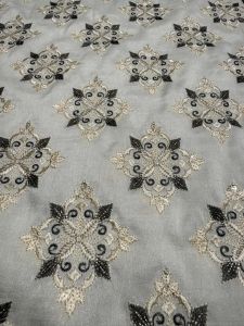 Grey Zari & Sequin Embroidered Barfi Fabric