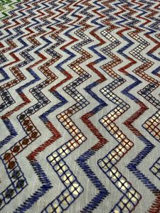 Multicolor Zigzag Gold Sequin Embroidered Royal Silk Fabric